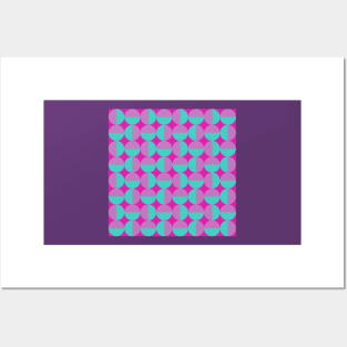 pink blue and purple mid century geometrical pattern Posters and Art